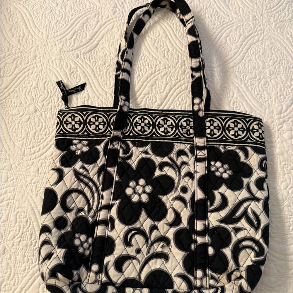 Chic Black and White Floral Tote Bag